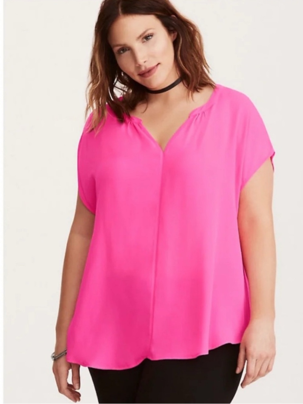 Torrid Bright Hot Pink Georgette Dolman Sleeve Popover Blouse Plus Size